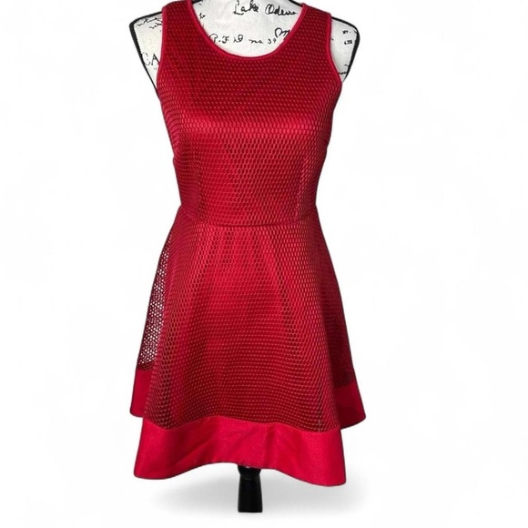 Romeo + Juliet Couture Red Sleeveless Mesh Skater Dress Size M ❤️ - Picture 2 of 9